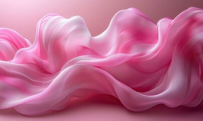 Obraz premium Flowing waves of luxurious sheer pink fabric texture creating an elegant abstract background.