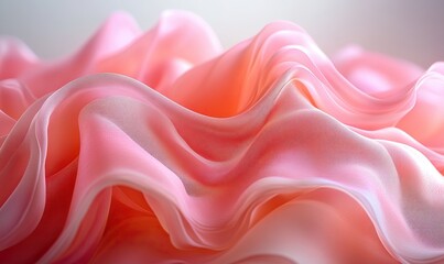 Obraz premium Soft flowing waves of sheer pink fabric abstract background texture with smooth satin folds.