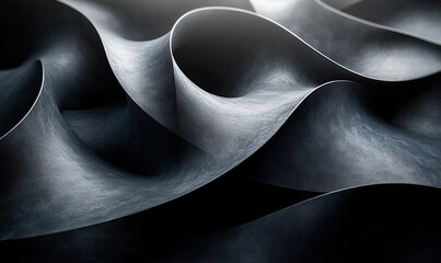 Abstract dark gray flowing waves texture background with dynamic curves and shadows.