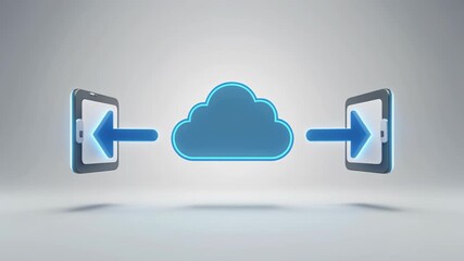 Cloud computing concept showing seamless data transfer between devices, ideal for tech, IT solutions, or digital storage design projects emphasizing efficiency and connectivity - Powered by Adobe