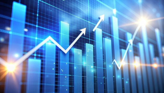 Watch your investments grow with this upward trending stock market chart, showing financial success and positive growth for your business ventures