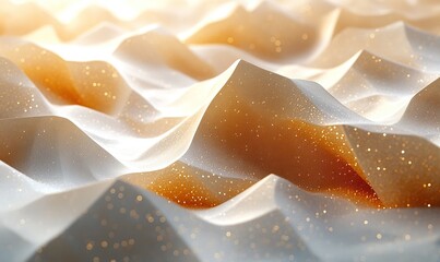 Shimmering abstract pattern of soft cream and gold undulating geometric waves background.