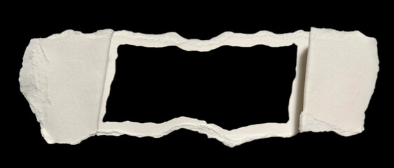 Isolated horizontal paper frame on black background. Frame of textured cream-colored paper that has...