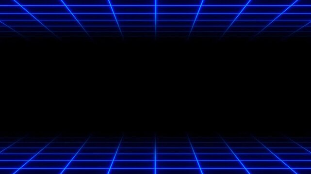 3d perspective grid lines loop animation retro background Black dark background grid technology video 4K. Information hologram overlay asset internet data concept.Seamless polygon dots digital motion 