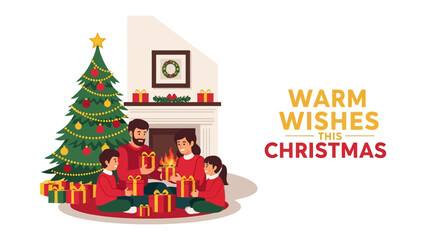 Joyous Christmas Gathering: A family shares the joy of gift-giving near a festively decorated tree. Capturing the spirit of togetherness and warmth this holiday season.