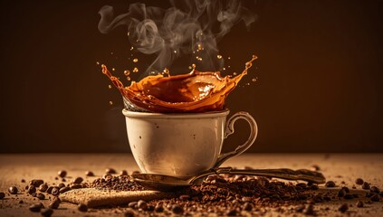 Coffees Dance. A Still Life of Aroma, Texture, and Golden Splashes Coffees Embrace.