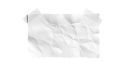Crumpled white paper sheet attached with tape isolated on transparent background