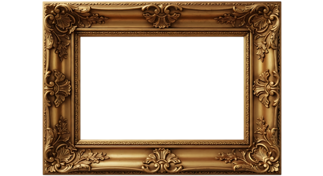 Ornate antique gold picture frame isolated on transparent background
