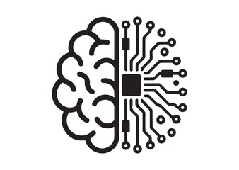 Half brain with circuit board icon, Half brain with circuit board solid vector