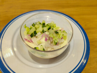 Traditional Fijian Kokoda (Raw Fish Ceviche) with Coconut Milk and Fresh Vegetables