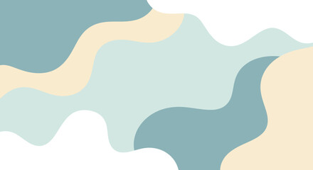 Abstract modern background with soft pastel color wavy shapes. Minimalist fluid organic forms in blue, beige, and white for wallpaper or banner design