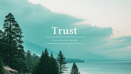 Serene Landscape with Teal Sky and Forested Shores Evoking Trust, Calmness, and Belief in Nature's Beauty