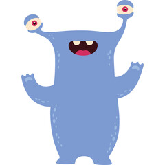 Cute Blue Cartoon Monster Character with Big Eyes and Open Mouth on Transparent Background Fun and Playful Illustration