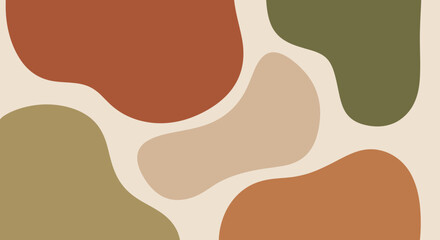 Contemporary abstract pattern with organic flowing shapes in a harmonious palette of earthy tones, perfect for modern design, banners, or decorative backgrounds