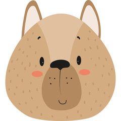 Cute Brown Bear Face With Black Eyes Pink Cheeks and Whiskers on Transparent Background
