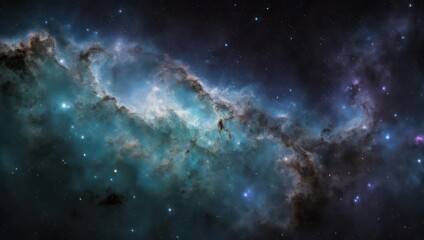 Fototapeta premium A celestial panorama reveals a nebula of swirling gas and dust with brilliant blues and purples