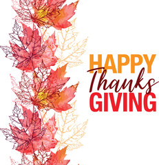 Celebrate gratitude and harvest with vibrant autumn leaves and warm "Happy Thanksgiving" text for festive greetings and seasonal decor