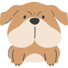 Cute Brown Bulldog Cartoon With Dark Eyes And Black Nose With Pink Cheeks And Transparent Background In Simple Flat Design