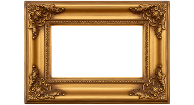 Ornate antique gold picture frame isolated on transparent background