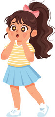 Surprised Young Girl with Hands on Face Wow Expression Character
