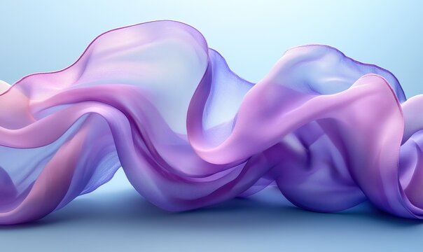 Flowing delicate chiffon fabric in vibrant purple and blue gradient background texture