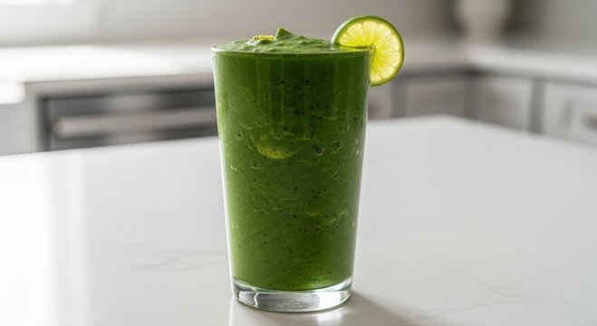 Refreshing citrus beverage, Vibrant green smoothie with zest