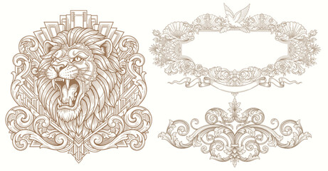 Fototapeta premium Luxury decorative vector elements set, rococo and baroque style, vintage luxury royal vignette