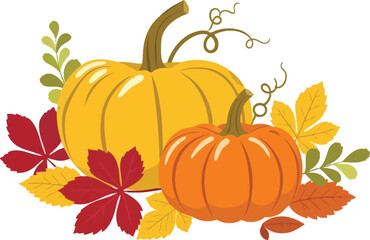 Festive autumn pumpkins and leaves evoking harvest season charm, perfect for Thanksgiving promotions and fall-themed designs with a vibrant seasonal aesthetic