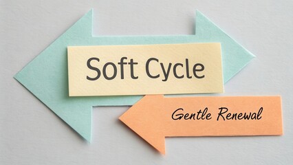 Colorful arrows pointing in opposite directions with text highlighting soft cycle and gentle renewal concept for visual communication