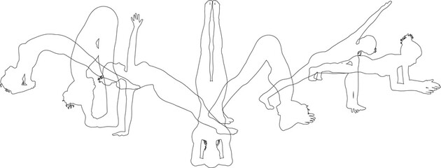 Silhouette yoga pilates women poses set. Active sports people healthy players fitness silhouettes concept.