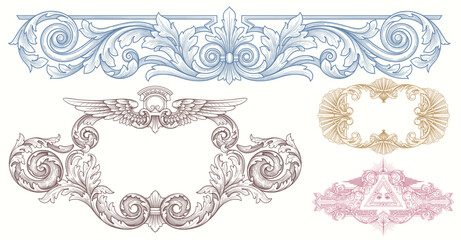 Vintage Baroque Victorian frame border flower pattern vector floral engraved scroll ornament leaf retro decorative design. filigree calligraphic heraldic shield swirl