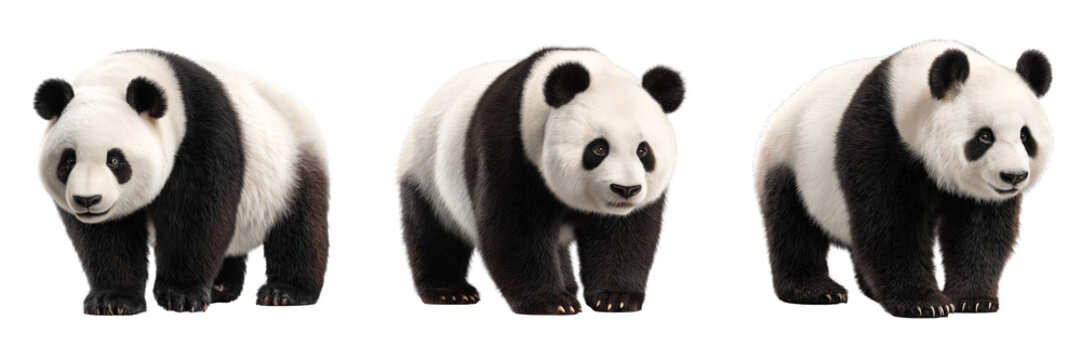 Set of Cute giant panda bear walking forward playfully on transparent png background. Ai generated - Powered by Adobe