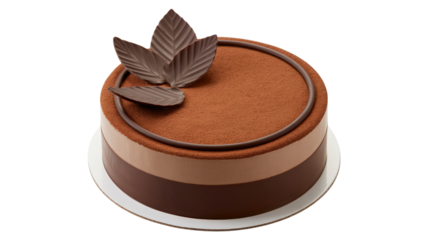 Elegant Chocolate Mousse Cake with Leaf Decorations a Decadent Dessert for Celebrations and Special Occasions a Sweet Treat on Transparent Background Design