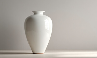 Elegant white ceramic vase with a glossy finish, displayed against neutral backdrop.