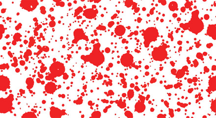 White background covered with scattered red blood splatter of varying sizes