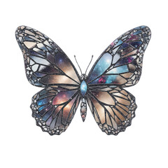 A beautiful butterfly with wings resembling a galaxy, isolated on transparent background