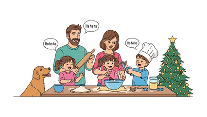 Baking Christmas Treats: A cheerful family creates lasting memories while baking festive treats, embodying the spirit of Christmas, love, and togetherness.