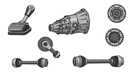 Automotive components illustration technical diagram vector elements