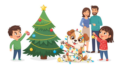 Fototapeta premium Joyful Holiday Moments: A heartwarming scene unfolds as a family prepares for the festive season.