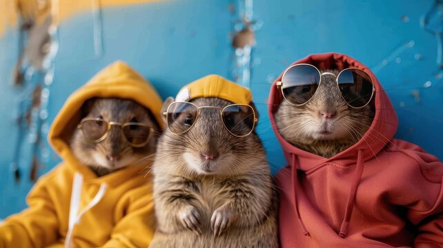 Trendy moles taking a selfie, ideal for social media ads or banners.