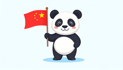 Cartoon panda holding a flag with stars