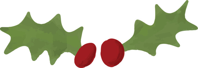 Watercolor Holly Leaves and Berries