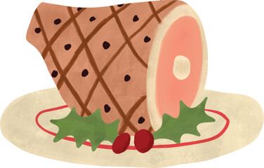 Glazed Holiday Ham Watercolor Illustration