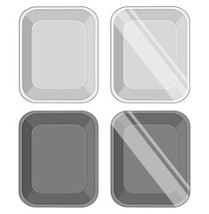Vector set empty food tray. Black And White Plastic Food Tray. Isolated On White Background.