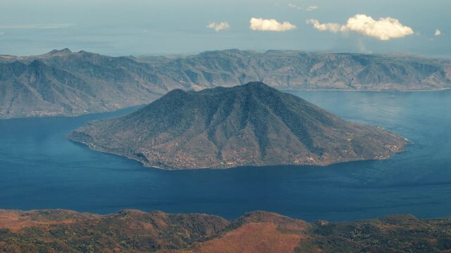 Aerial view of the Alor archipelago and Pura island in the East Indonesia as seen from the airplane