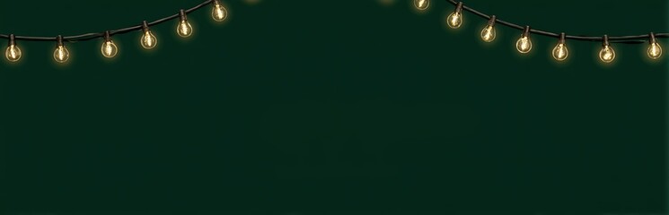 Golden String Lights on Dark Green Background. ideal for Christmas, holiday, and event themes. Great for greeting cards, party invitation materials, and festive design projects.
