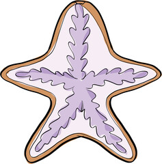 Purple star shaped christmas gingerbread cookie illustration