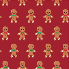 Seamless vector pattern of cute gingerbread men flat design