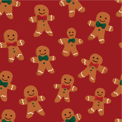 Seamless vector pattern of cute gingerbread men flat design