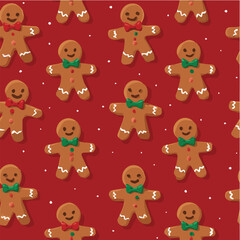 Seamless vector pattern of cute gingerbread men flat design